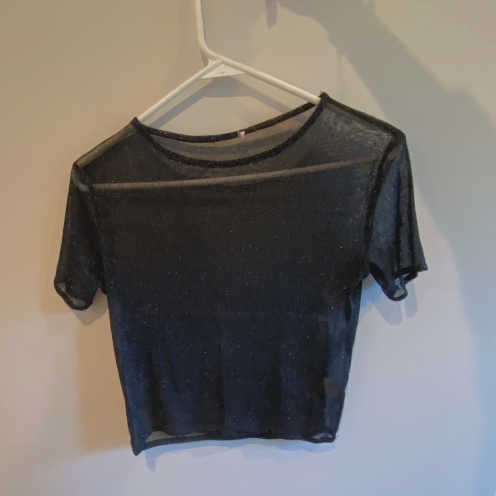 brandy melville black sparkly mesh tshirt